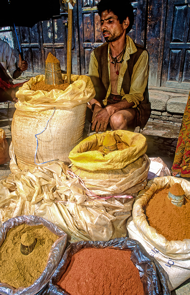 Nepal. Kathmandu. Selling spices Print