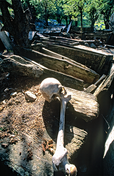 Pakistan. A Kalash cemetery in Bumburet valley Print