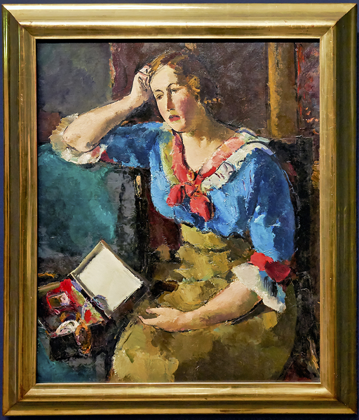 Egon Schiele - Seated Woman in a Blue House 1912 - Belvedere Museum Vienna Austria Print