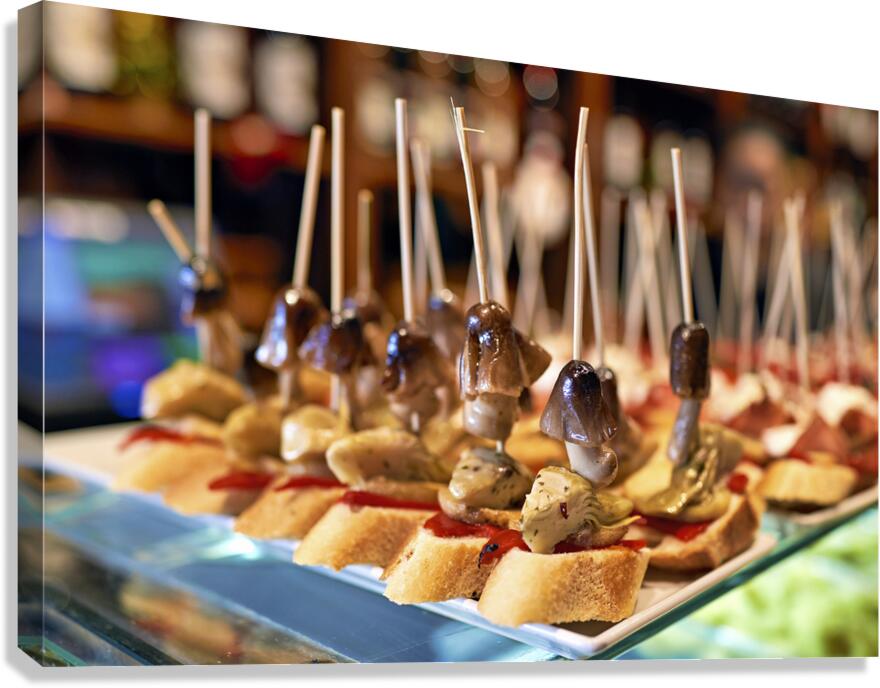 Barcelona. Catalonia. Spain. Tasty tapas in a bar appetizers snacks Canvas Print