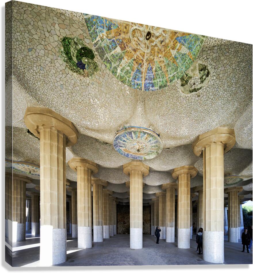 Barcelona. Catalonia. Spain. Columns and Domes of Hypostyle Room in Park Guell Canvas Print