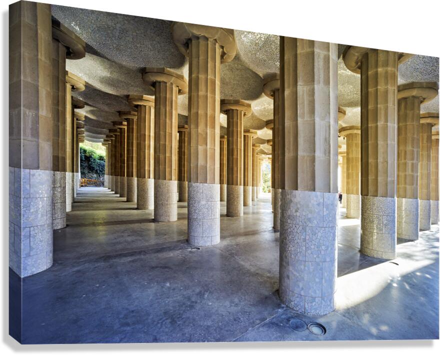 Barcelona. Catalonia. Spain. Columns and Domes of Hypostyle Room in Park Guell Canvas Print