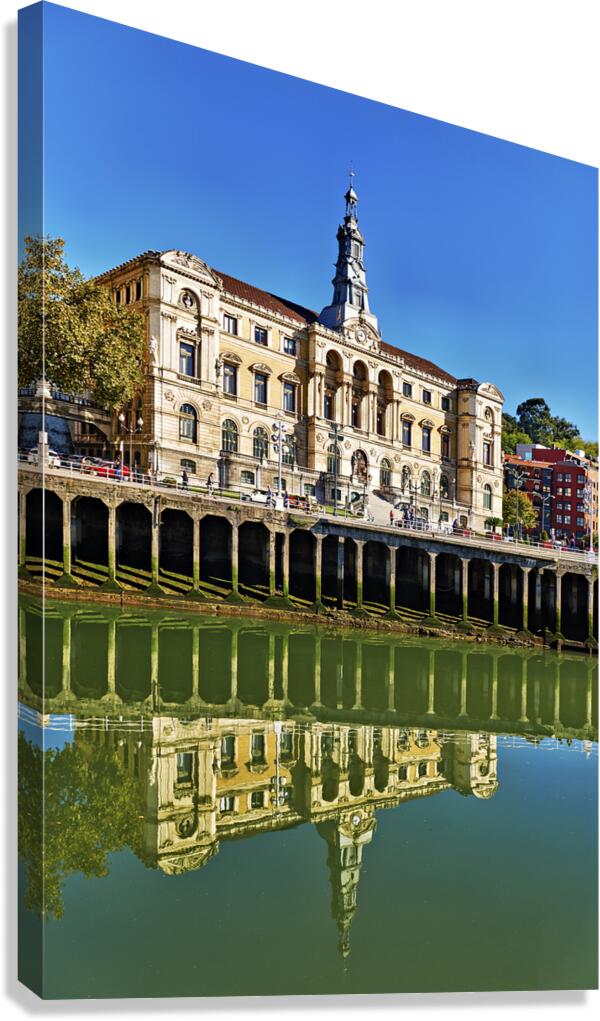 Bilbao Biscay Spain. Historical buildings by Nervion River Canvas Print