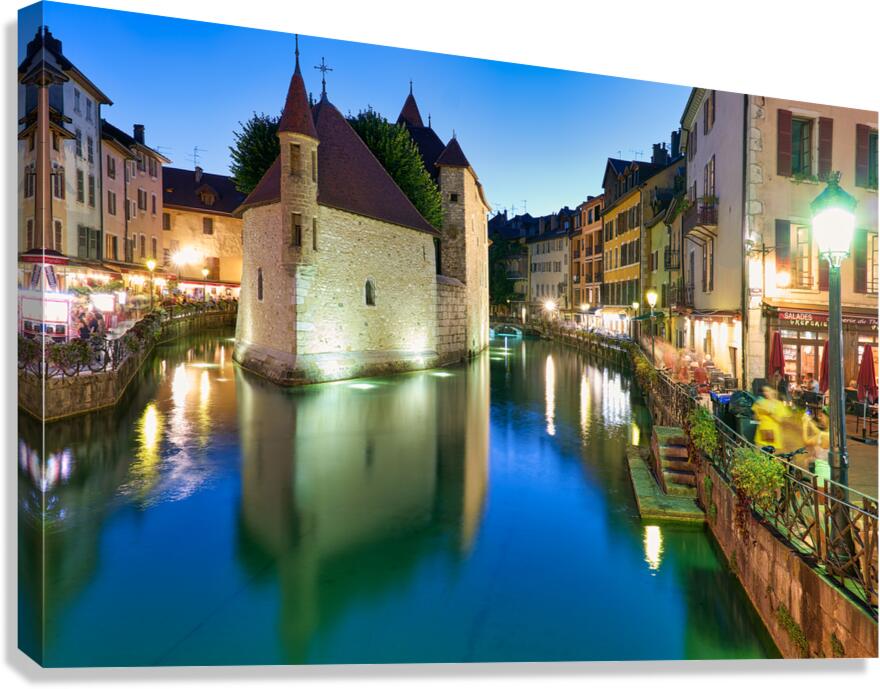Annecy Haute Savoie France. The Palais de lIsle and Thiou river at sunset Canvas Print