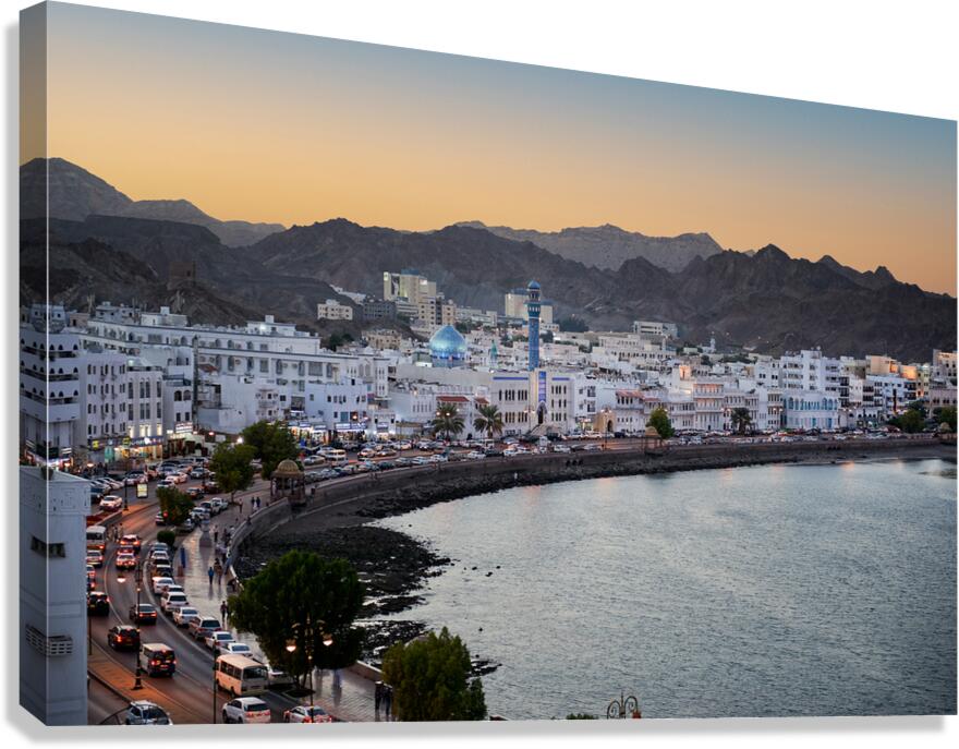 Oman. Muscat. Cityscape at sunset Canvas Print