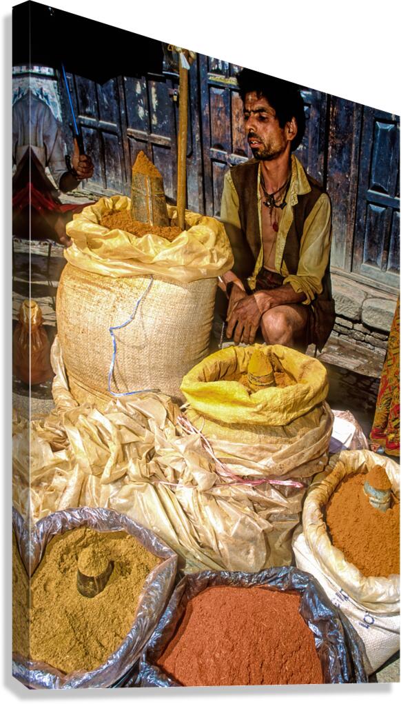 Nepal. Kathmandu. Selling spices Canvas Print