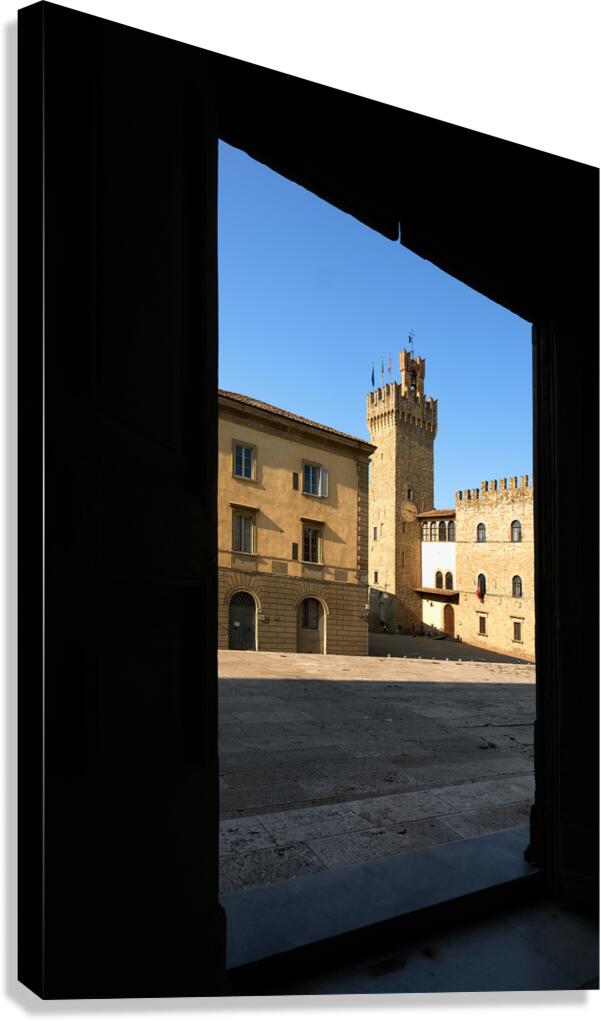 Arezzo Tuscany Italy. Framed view of Palazzo dei Priori Communal Palace Canvas Print