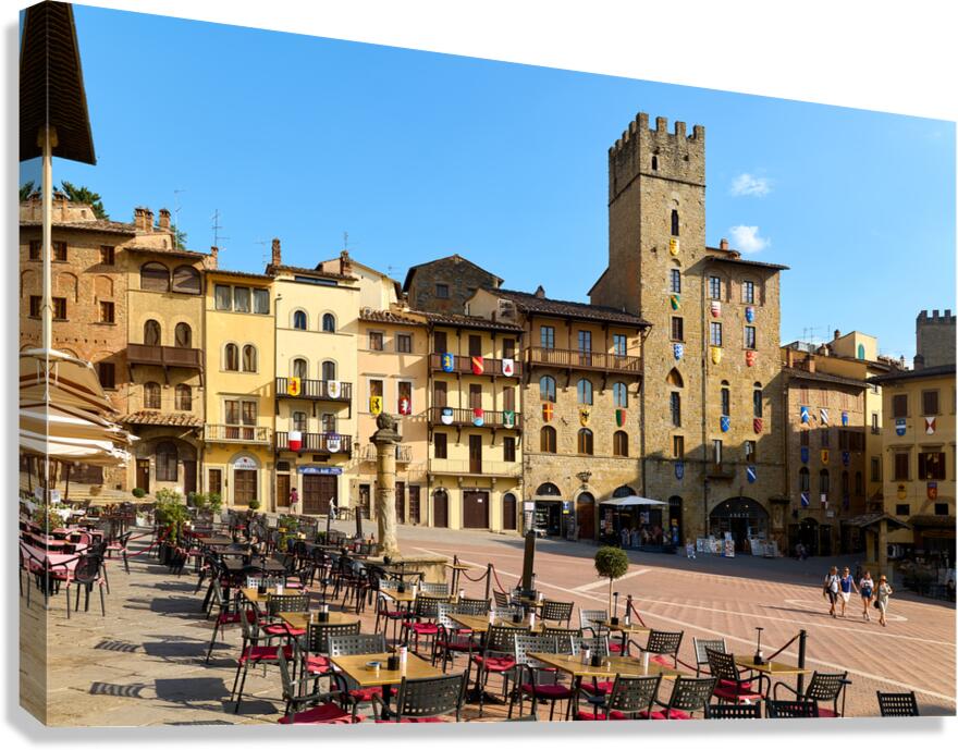 Arezzo Tuscany Italy. A group of people walking in Piazza Grande Canvas Print
