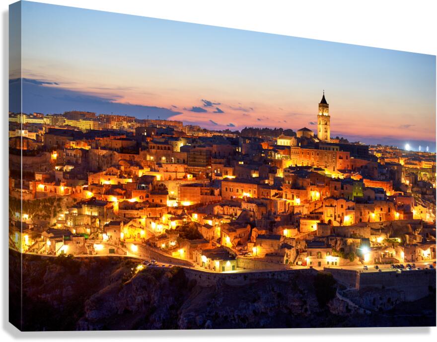 Matera Basilicata Italy. Cityscape. I sassi di Matera at sunset Canvas Print