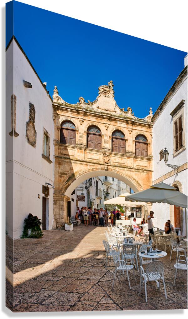 Apulia Puglia Italy. Ostuni. The white town. The Arco Scoppa arch Canvas Print