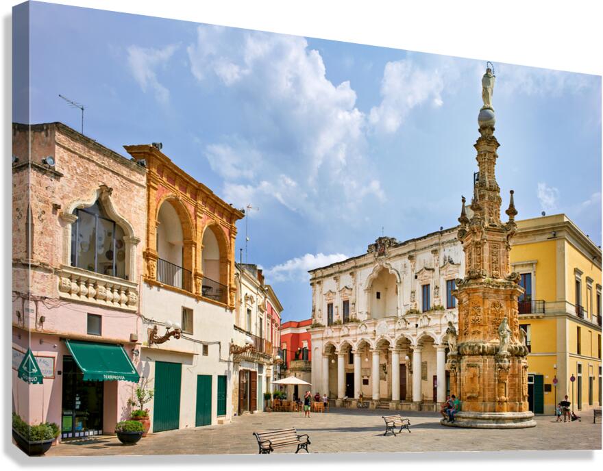 Salento. Apulia Puglia Italy. Nardò. Salandra square. 18th century column Canvas Print