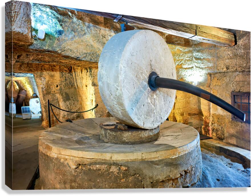 Salento. Apulia Puglia Italy. Gallipoli. Old olives crusher. Frantoio Oleario Ipogeo di Palazzo Granafei Canvas Print