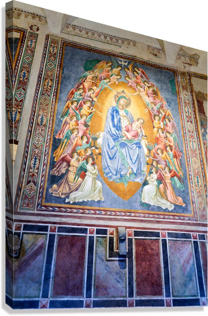 San Gimignano. Tuscany. Italy. Frescoes in the church of San Lorenzo in Ponte. Madonna col Bambino in gloria Madonna with Child in Glory by Simone Martini Canvas Print