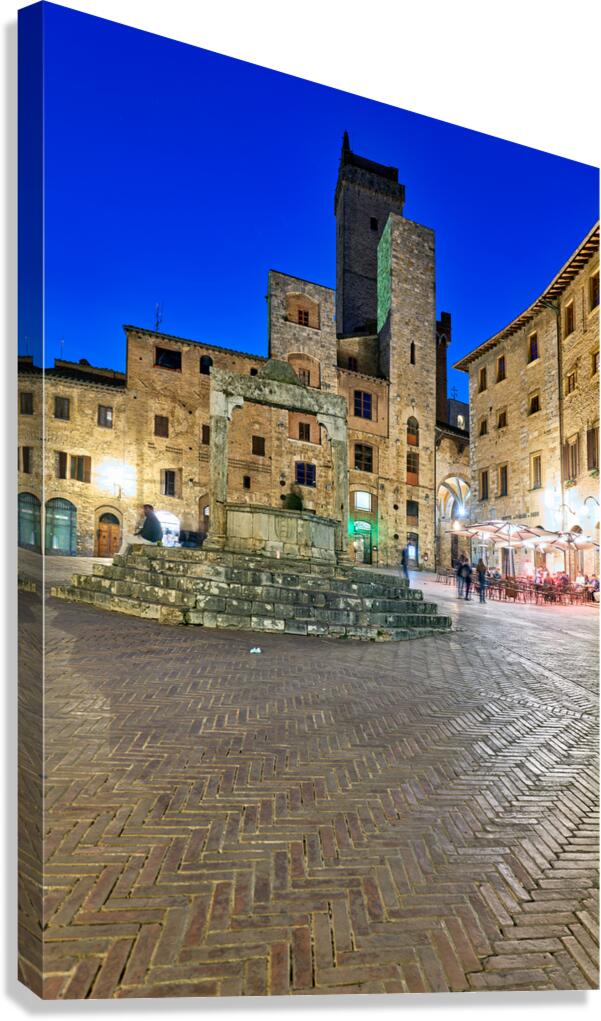 San Gimignano. Tuscany. Italy. Piazza della Cisterna at sunset Canvas Print