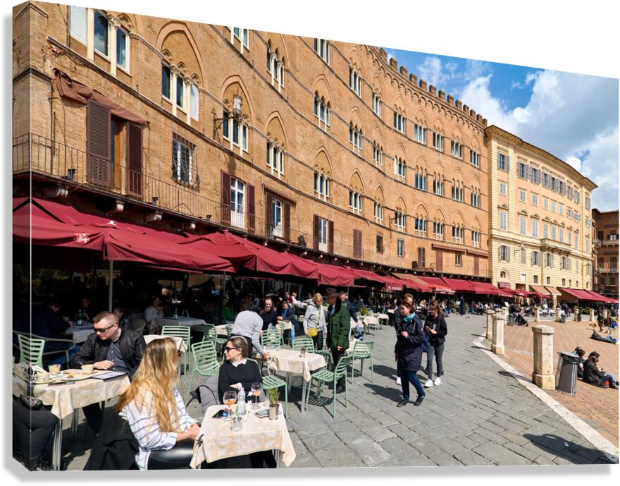 Siena Tuscany Italy. Restaurants in Piazza del Campo Canvas Print