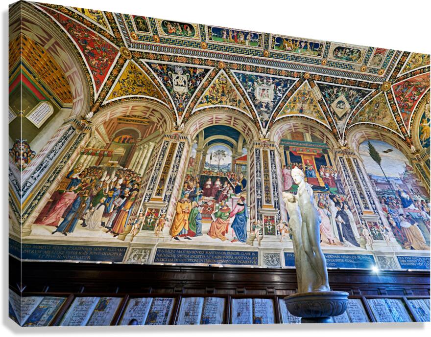 Siena Tuscany Italy. The Cathedral. Piccolomini Library with frescoes by Pinturicchio Canvas Print