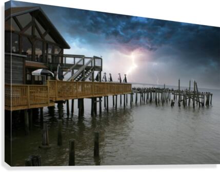 Lightning over Pier Canvas Print