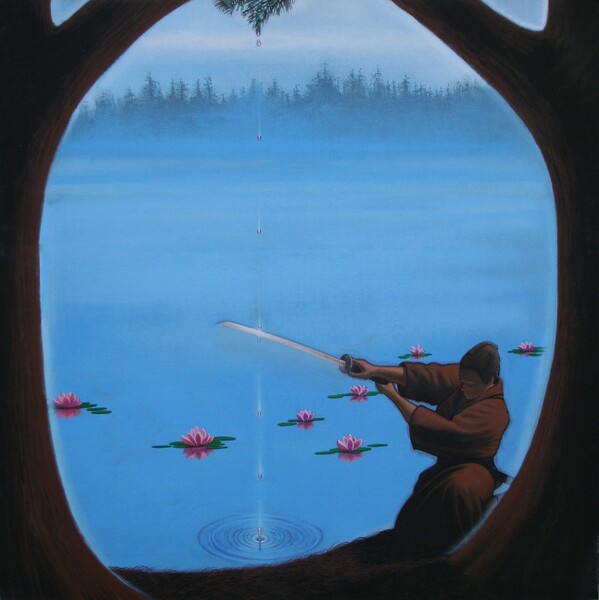 Samarai Slicing Water Droplets Print