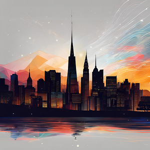 high quality beautiful and fantastically designed silhouettes of colorful city buildings and landmarks 