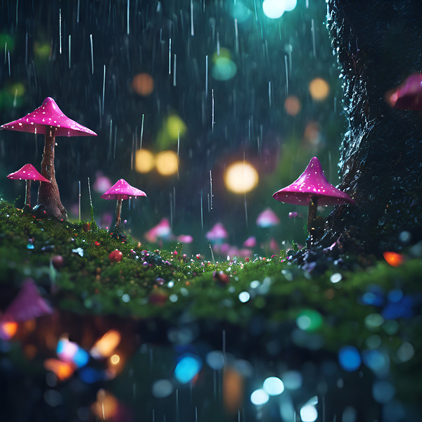 fairy forest in the middle of the night its raininglay summernightrain Print