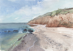 Cliffs Beach Ocean Watercolor