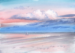 Ocean breeze. Seascape watercolor painting