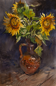 Sunflowers In Jug Watercolor Still Sunflower watercolor
