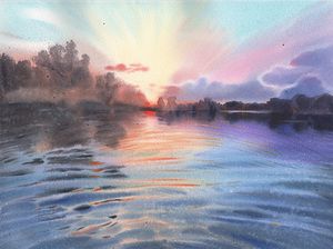 Sunrise on the river in wildlife