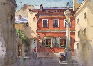 City Street Watercolor Painting