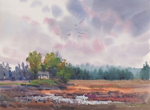 Countryside landscape - watercolor