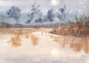 Landscape painting watercolor. Relax