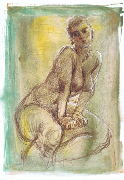 Nude Woman Pastel Studio Sketch by Samira Yanushkova