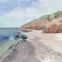 Cliffs Beach Ocean Watercolor