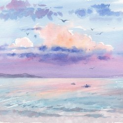 A life of pleasure. Seascape watercolor painting