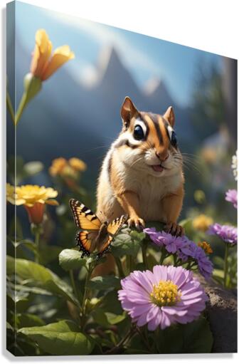 Chipmunk Encounter with a Butterfly Environment Canvas Print