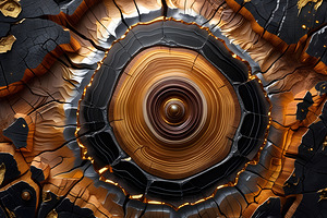 Golden Heartwood: A Mesmerizing Abstract Cross-Section of a Tree Trunk