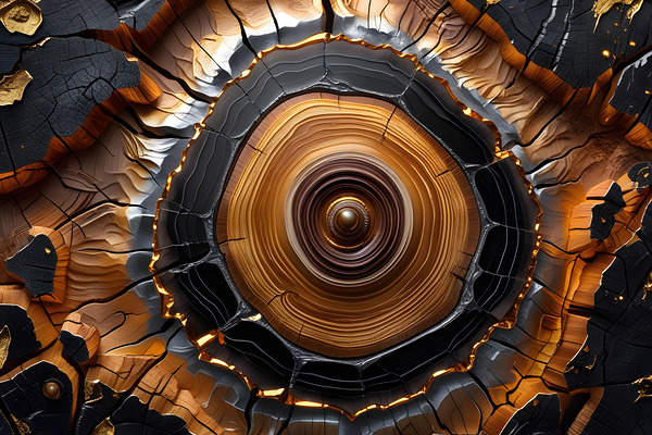Golden Heartwood: A Mesmerizing Abstract Cross-Section of a Tree Trunk Print