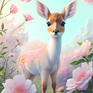 Cerf en fleurs roses 