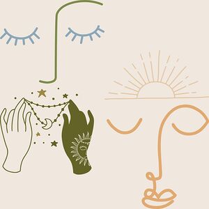 abstract celestial moon faces art design pattern