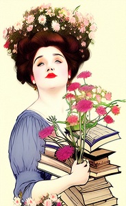 librarian woman flowers lady books reading reader