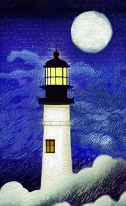 lighthouse moon sea clouds full moon guiding ligh
