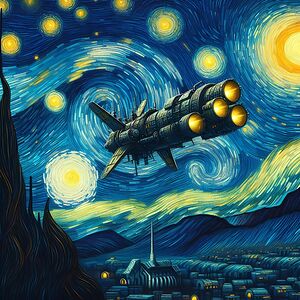 spaceship starry night van gogh painting