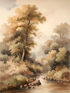 stream forest nature landscape watercolor art pai