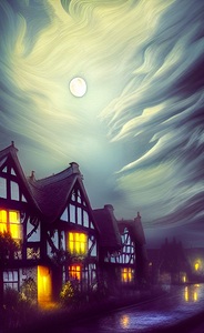 village moon cloudy historical tudor architecture