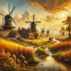 windmills house building landscape