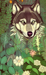 wolf flowers nature wildflowers husky dog canine
