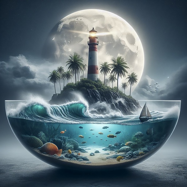 lighthouse ocean underwater palms Print