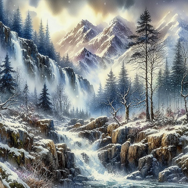 mountainous waterfall Print