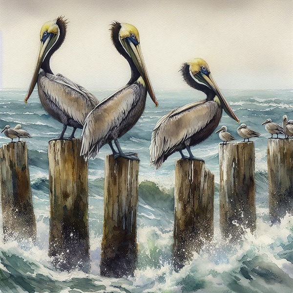 pelicans birds ocean wildlife Print