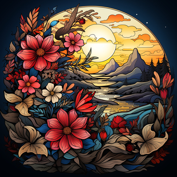 sunset mountains landscape nature sky trees cloud Print